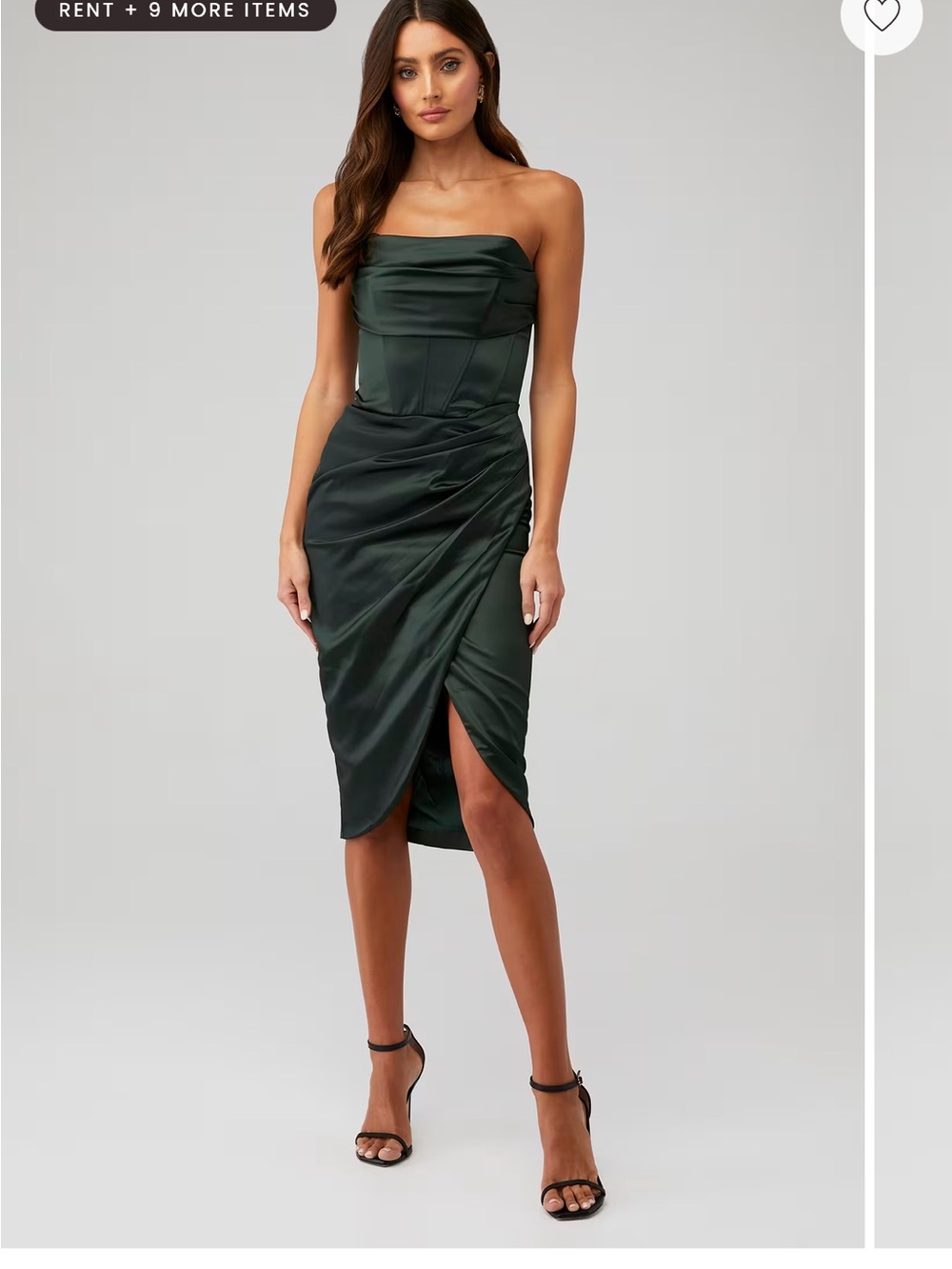 Bardot Strapless Ruched Midi Dress - Dark Green